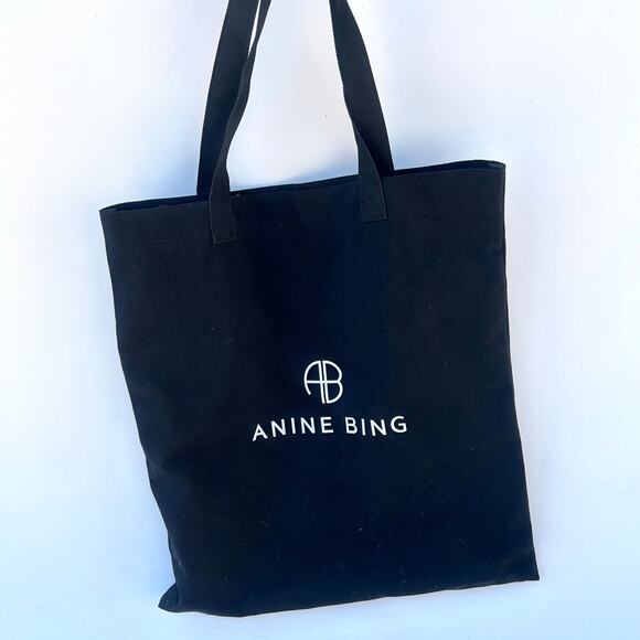 Anine Bing Cotton Tote Black AB Logo Bag Purse Shopping Reusable Market Cloth - Picture 3 of 6